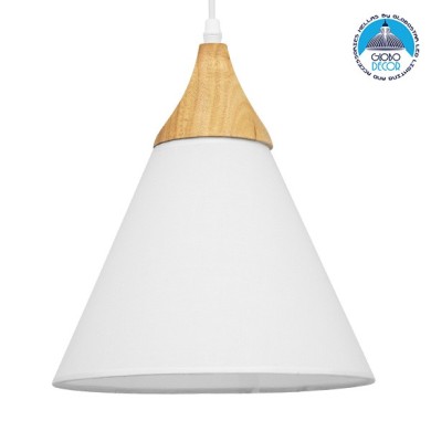 GLOBOSTAR® SHADE TEXTILE 01577 Μοντέρνο Κρεμαστό Φωτιστικό Οροφής με Ντουί 1 x E27 AC 220-240V IP20 - Λευκό & Μπεζ - Μ25 x Π25 x Υ30cm