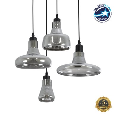 GLOBOSTAR® FEMINE 01011 Μοντέρνο Κρεμαστό Φωτιστικό Οροφής με Ντουί 4 x E27 AC 220-240V IP20 - Γκρι & Μαύρο - Μ70 x Π70 x Y24.5cm - Σετ 4 Τεμαχίων
