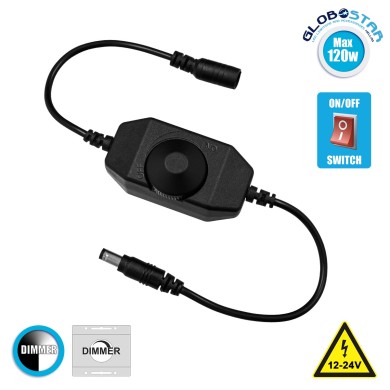 GLOBOSTAR® DIMMERANO 73306 Διακόπτης On-Off & Dimming με 1 x 5A 120W Κανάλι DC 12-24V 5A 120W Max IP20 - Μαύρο - Μ25 x Π3.2 x Υ3.3cm - 2 Χρόνια Εγγύηση