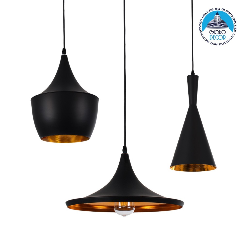 GLOBOSTAR® SHANGHAI 01025 Μοντέρνο Κρεμαστό Φωτιστικό Οροφής με Ντουί 3 x E27 AC 220-240V IP20 - Μαύρο & Χρυσό - Μ79.5 x Π79.5 x Υ38cm - Σετ 3 Τεμαχίων