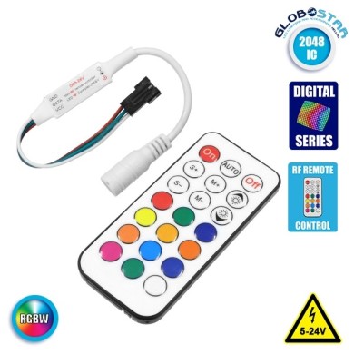 GloboStar® 73441 Ασύρματος LED Mini Dream-Color Magic Digital RGBW Controller με Χειριστήριο RF 21 Keys για LED Digital RGBW Προϊόντα 5v - 12v - 24v 2048 IC