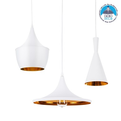 GLOBOSTAR® SHANGHAI 01026 Μοντέρνο Κρεμαστό Φωτιστικό Οροφής με Ντουί 3 x E27 AC 220-240V IP20 - Λευκό & Χρυσό - Μ79.5 x Π79.5 x Υ38cm - Σετ 3 Τεμαχίων