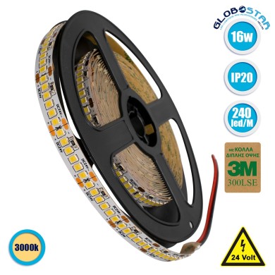 GLOBOSTAR® LUXA 70242 Ταινία LED 16W-m 1760lm-m 120° DC 24V IP20 240 x SMD2835 Chip-m Θερμό Λευκό 2700K Dimmable - Sanan SMD Chip - Μ500 x Π1 x Υ0.2cm - Ρολό 5 Μέτρων - 5 Χρόνια Εγγύηση