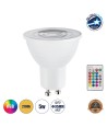 GLOBOSTAR® RGBOO 76067 Σποτ GU10 MR16 με IR Ασύρματο Χειριστήριο LED 5W 350lm 60° AC 220-240V IP20 Πολύχρωμο RGBWW Dimmable - Μ5 x Π5 x Υ5.8cm - 3 Χρόνια Εγγύηση
