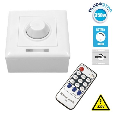 GLOBOSTAR® DIMMERONIA 73371 AC Triac Dimmer Τοίχου με RF Ασύρματο Χειριστήριο με 1 x 1.5A 350W Κανάλι AC 220-240V 1.5A 350W Max IP20 - Μ8.8 x Π5.7 x Υ8.8cm - 2 Χρόνια Εγγύηση