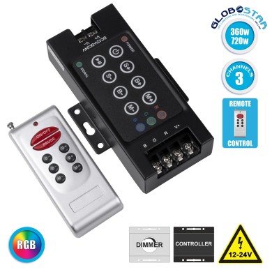 GloboStar® 73405 Ασύρματος LED RGB Controller με Χειριστήριο RF 12v (360w) - 24v (720w) DC