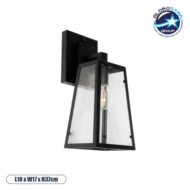 GLOBOSTAR® ASETYLIN 01032 Vintage Φωτιστικό Τοίχου - Απλίκα με Ντουί 1 x E27 AC 220-240V IP20 - Μαύρο - Μ18 x Π17 x Υ37cm