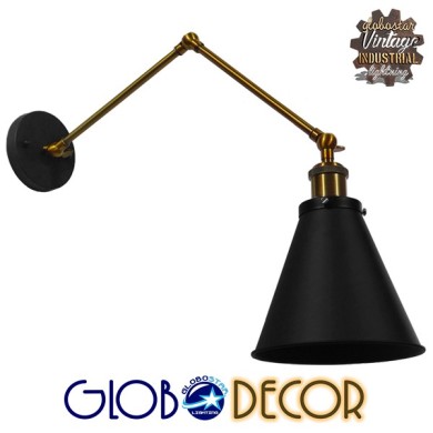 GLOBOSTAR® CRUCE 01037 Vintage Φωτιστικό Τοίχου - Απλίκα με Ντουί 1 x E27 AC 220-240V IP20 - Μαύρο & Χρυσό - Μ19 x Π63 x Υ77cm