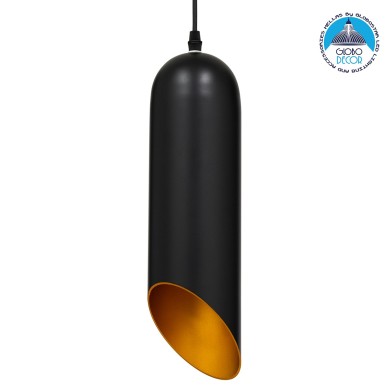 GLOBOSTAR® CARSON 01527 Μοντέρνο Κρεμαστό Φωτιστικό Οροφής με Ντουί 1 x E27 AC 220-240V IP20 - Μαύρο & Χρυσό - Μ10 x Π10 x Υ38cm
