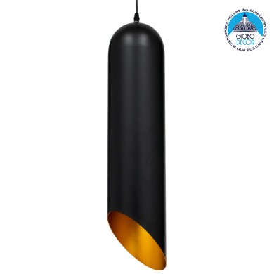 GLOBOSTAR® CARSON 01529 Μοντέρνο Κρεμαστό Φωτιστικό Οροφής με Ντουί 1 x E27 AC 220-240V IP20 - Μαύρο & Χρυσό - Μ15 x Π15 x Υ68cm