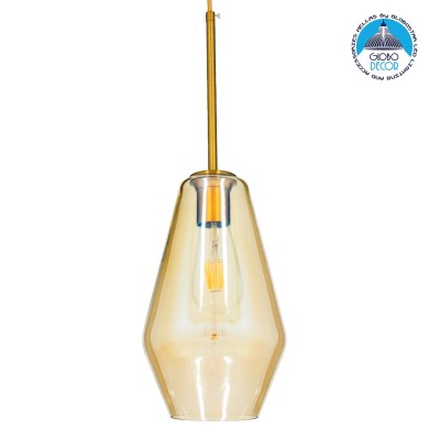 GLOBOSTAR® AMARIS 00871 Μοντέρνο Κρεμαστό Φωτιστικό Οροφής με Ντουί 1 x E27 AC 220-240V IP20 - Χρυσό Πλατίνα & Μελί - Μ17 x Π17 x Υ30cm