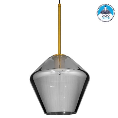 GLOBOSTAR® AMARIS 00872 Μοντέρνο Κρεμαστό Φωτιστικό Οροφής με Ντουί 1 x E27 AC 220-240V IP20 - Χρυσό Πλατίνα & Μαύρο Φιμέ - Μ22 x Π22 x Y22cm