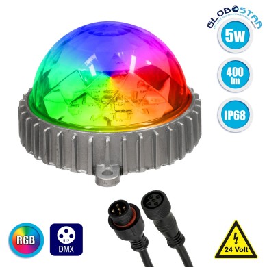 GloboStar® 30547 Ψηφιακό LED Module GENIUS DMX512 Addressable 5W 400 lm 320° DC 24V Αδιάβροχο IP68 RGB Φ12 x Υ7cm
