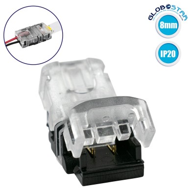 GLOBOSTAR® STRIPART 70714 Ενωτικός Ταχυσύνδεσμος για Μονόχρωμη Ταινία LED 2Pin 8mm σε Καλώδιο Τροφοδοσίας 2Pin IP20 - Μ1.3 x Π2.4 x Υ0.8cm