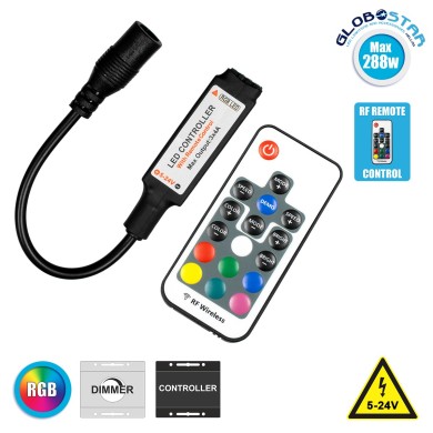GloboStar® 73420 Ασύρματος LED Controller RGB με Χειριστήριο RF 2.4Ghz DC 5-24V Max 288W