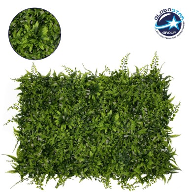 GLOBOSTAR® FERN 78402 Τεχνητό Πάνελ Φυλλωσιάς - Κάθετος Κήπος Νάνος Φτέρη, Νάνος Κισσός & Νάνος Δάφνη - Πράσινο - Μ60 x Π9 x Υ40cm