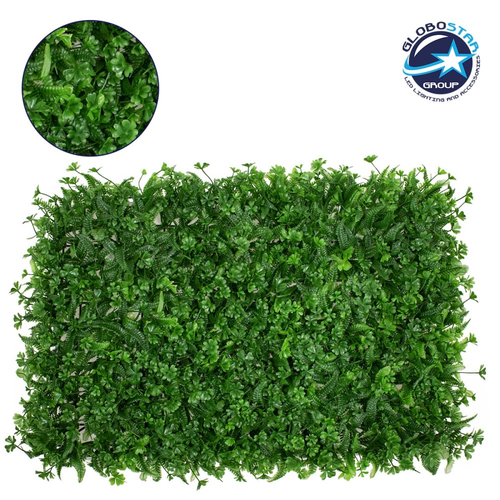 GLOBOSTAR® CLOVER 78411 Τεχνητό Πάνελ Φυλλωσιάς - Κάθετος Κήπος Τριφύλλι & Νάνος Φτέρη - Πράσινο - Μ60 x Π8 x Υ40cm