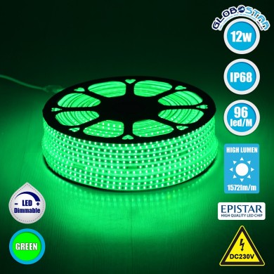 GLOBOSTAR® EPISLIM 70505 Ταινία LED 12W-m 780lm-m 120° DC 220-240V Αδιάβροχη IP65 96 x SMD2835 Chip-m Πράσινο Dimmable - Epistar SMD Chip - Μ100 x Π1 x Υ0.5cm - 3 Χρόνια Εγγύηση