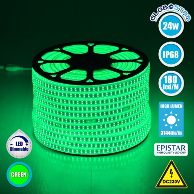 GLOBOSTAR® EPIWIDE 70515 Ταινία LED 24W-m 1560lm-m 120° DC 220-240V Αδιάβροχη IP65 180 x SMD2835 Chip-m Πράσινο Dimmable - Epistar SMD Chip - M100 x Π1.6 x Υ0.7cm - 3 Χρόνια Εγγύηση