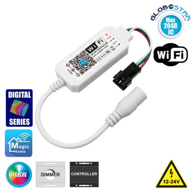 GloboStar® 73448 Ασύρματος Smart Home Wi-Fi LED RGBW Dream-Color Magic Digital Controller για LED Digital RGBW Προϊόντα DC 12-24V Max 2048 IC