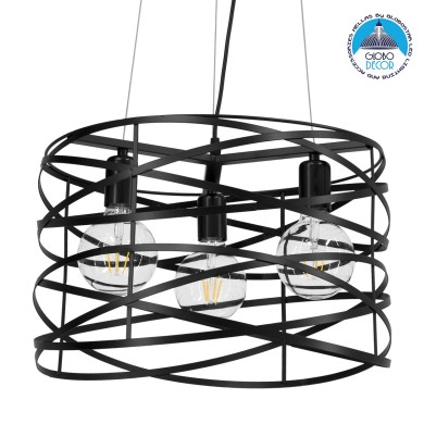 GLOBOSTAR® TOKEN 00855 Μοντέρνο Κρεμαστό Φωτιστικό Οροφής με Ντουί 3 x E27 AC 220-240V IP20 - Μαύρο - Μ43 x Π43 x Υ29cm