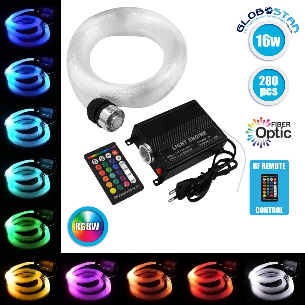 GLOBOSTAR® LUMOFIBRA 79614 Σύστημα Οπτικής Ίνας με RF Ασύρματο Χειριστήριο με 280 Οπτικές Ίνες Φ1mm Μήκους 2 Μέτρων LED 16W 1600lm 1° AC 220-240V IP20 Πολύχρωμο RGBW - Μ11.5 x Π9.5 x Υ5.5cm - 2 Χρόνια Εγγύηση