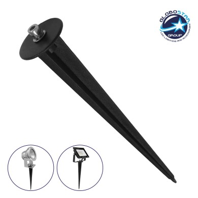GloboStar® 75593 UNIVERSAL Βάση Κήπου Αλουμινίου Καρφωτή - Δαπέδου για Φωτιστικά & Προβολάκια Κήπου Μαύρη