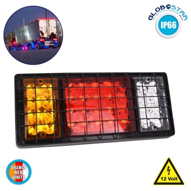 GLOBOSTAR® TAILIGHT 79928 Πίσω Φανάρι Οχημάτων LED 18W 900lm 140° DC 12V Αδιάβροχο IP65 Πορτοκαλί & Κόκκινο & Ψυχρό Λευκό 6000Κ - Μ33.5 x Π5 x Υ15cm - 1 Χρόνο Εγγύηση