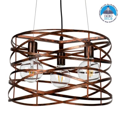 GLOBOSTAR® TOKEN 00856 Μοντέρνο Κρεμαστό Φωτιστικό Οροφής με Ντουί 3 x E27 AC 220-240V IP20 - Χάλκινο Εφέ Σκουριάς - Μ43 x Π43 x Υ29cm