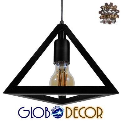 GLOBOSTAR® TRIANGLE 01063 Μοντέρνο Κρεμαστό Φωτιστικό Οροφής με Ντουί 1 x E27 AC 220-240V IP20 - Μαύρο - Μ25 x Π25 x Y21cm