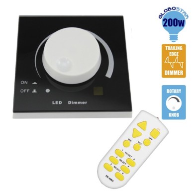 Ασύρματο LED Dimmer Τοίχου Μαύρο 220v (200w) Trailing Edge GloboStar 50050