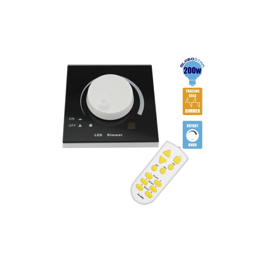 Ασύρματο LED Dimmer Τοίχου Μαύρο 220v (200w) Trailing Edge GloboStar 50050