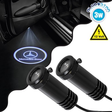 GLOBOSTAR® GHOSTLOGO 81614 Projector Προβολής Μάρκας Αυτοκινήτου "MERCEDES-BENZ" LED 2.5W-5W 100lm-200lm 45° DC 12V Αδιάβροχο IP65 Ψυχρό Λευκό 6000K - CREE XHP35 Chip - Μ2.2 x Π3.4 x Υ2.2cm - Q1.9cm - Πακέτο 2 Τεμαχίων - 1 Χρόνο Εγγύηση