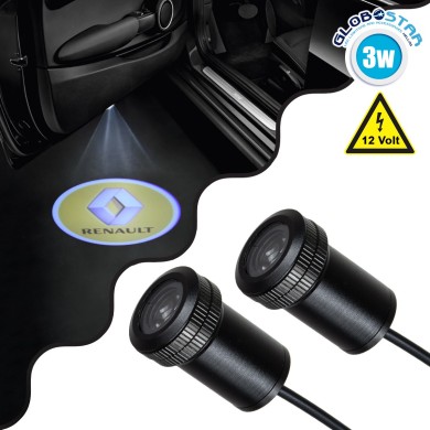 GloboStar® 81622 RENAULT Ghost Car Brand Logo Projector - Προτζέκτορας Προβολής Μάρκας Αυτοκινήτου LED CREE XHP35 3W 240lm 120° DC 12V IP20 Ψυχρό Λευκό 6000K