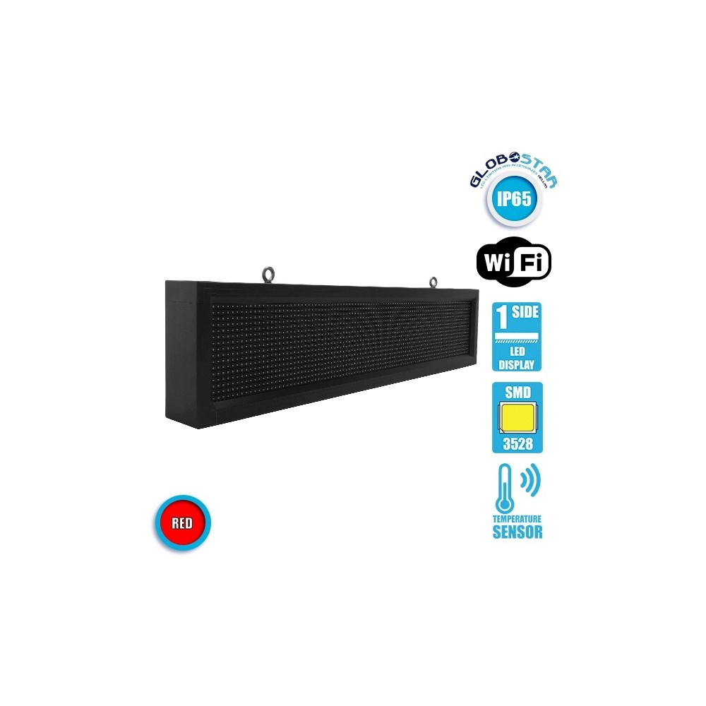 GLOBOSTAR® DISPLAY 90251 Κυλιόμενη Ψηφιακή Επιγραφή P10 Μονής Όψης LED AC 220-240V Αδιάβροχο IP65 Κόκκινο - WiFi Control μέσω FK APP - Αισθητήρας Θερμοκρασίας & Υγρασίας - Μ104 x Π9 x Υ24cm - 2 Χρόνια Εγγύηση