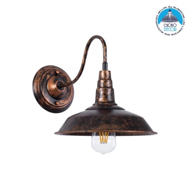 GLOBOSTAR® RAY 01067 Vintage Φωτιστικό Τοίχου - Απλίκα με Ντουί 1 x E27 AC 220-240V IP20 - Χάλκινο Εφέ Σκουριάς - Μ26 x Π37 x Υ32cm