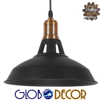 GLOBOSTAR® ANER 01073 Vintage Κρεμαστό Φωτιστικό Οροφής με Ντουί 1 x E27 AC 220-240V IP20 - Μαύρο & Χρυσό - Μ27.5 x Π27.5 x Υ19cm