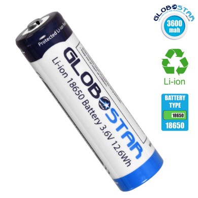 GLOBOSTAR® BATTERY 79093 Ανταλλακτική Επαναφορτιζόμενη Μπαταρία Li-ion 3.6V 12.6Wh 18650 3600mAh με Overcharge - Discharge Προστασία - Μ6.7 x Π1.7 x Υ1.7cm - 1 Χρόνο Εγγύηση