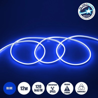 GLOBOSTAR® NEOVALE 70565 Ταινία Neon Flex LED 12W-m 600lm-m 120° DC 24V Αδιάβροχο IP65 120 x SMD2835 Chip-m Μπλε Dimmable - Sanan SMD Chip - Μ100 x Π0.8 x Υ1.6cm - 3 Χρόνια Εγγύηση