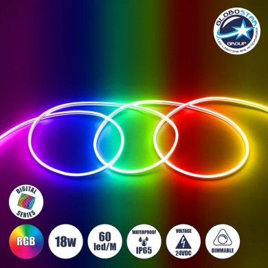 GLOBOSTAR® NEOVALE 70569 Ψηφιακή Pixel Addressable Ταινία Neon Flex LED 18W-m 900lm-m 120° DC 24V Αδιάβροχο IP65 60 x SMD5050 Chip-m 10 x Pixel-m Πολύχρωμο RGB Dimmable SPI-TTL Protocol IC WS2811 - Sanan SMD Chip - Μ100 x Π0.8 x Υ1.6cm - 3 Χρόνια Εγγύηση