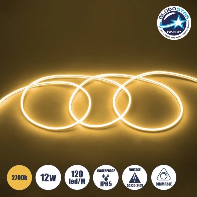 GLOBOSTAR® NEOVALE 70572 Ταινία Neon Flex LED 12W-m 840lm-m 120° DC 220-240V Αδιάβροχο IP65 120 x SMD2835 Chip-m Θερμό Λευκό 2700K Dimmable - Sanan SMD Chip - Μ100 x Π0.8 x Υ1.6cm - 3 Χρόνια Εγγύηση