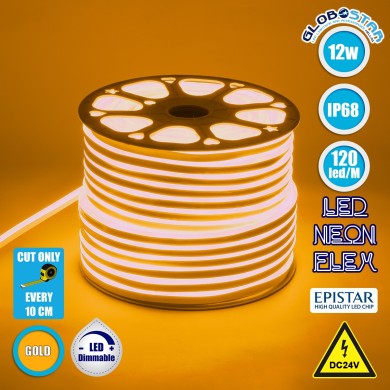 GLOBOSTAR® OVALE 70566 Ταινία Neon Flex LED 12W-m 720lm-m 120° DC 24V Αδιάβροχο IP65 120 x SMD2835 Chip-m Ultra Θερμό Λευκό 2200K Dimmable - Sanan SMD Chip - Μ100 x Π0.8 x Υ1.6cm - 3 Χρόνια Εγγύηση