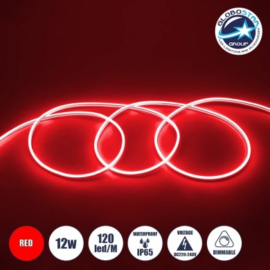 GLOBOSTAR® NEOVALE 70573 Ταινία Neon Flex LED 12W-m 600lm-m 120° DC 220-240V Αδιάβροχο IP65 120 x SMD2835 Chip-m Κόκκινο Dimmable - Sanan SMD Chip - Μ100 x Π0.8 x Υ1.6cm - 3 Χρόνια Εγγύηση
