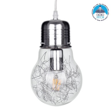 GLOBOSTAR® LAMP 01676 Μοντέρνο Κρεμαστό Φωτιστικό Οροφής με Ντουί 1 x E27 AC 220-240V IP20 - Ασημί & Διάφανο - Μ15 x Π15 x Υ27cm