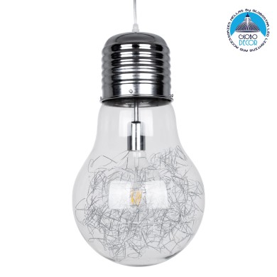 GLOBOSTAR® LAMP 01677 Μοντέρνο Κρεμαστό Φωτιστικό Οροφής με Ντουί 1 x E27 AC 220-240V IP20 - Ασημί & Διάφανο - Μ30 x Π30 x Υ52cm