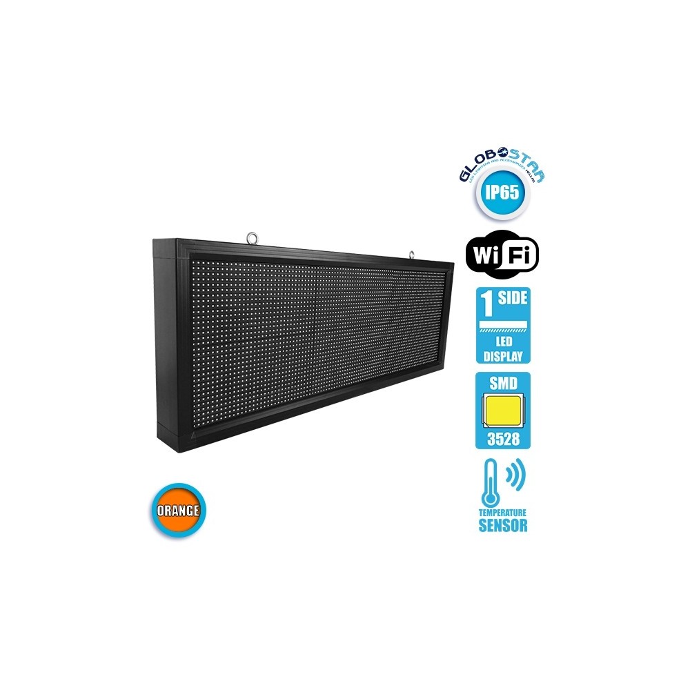 GLOBOSTAR® DISPLAY 90274 Κυλιόμενη Ψηφιακή Επιγραφή P10 Μονής Όψης LED AC 220-240V Αδιάβροχο IP54 Πορτοκαλί - WiFi Control μέσω FK APP - Αισθητήρας Θερμοκρασίας & Υγρασίας - Μ104 x Π9 x Υ40cm - 2 Χρόνια Εγγύηση