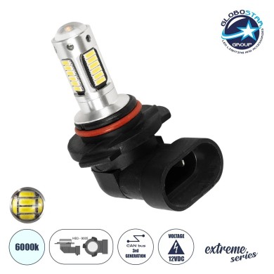 GloboStar® 81420 Λάμπα Αυτοκίνητου HB3 9005 3rd Generation Can-Bus Extreme Series LED 30 SMD 4014 6W 900lm 360° DC 12V IP20 Ψυχρό Λευκό 6000K