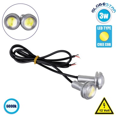 GLOBOSTAR® PLATELIGHT 81633 Φως Πινακίδας & DRL LED 3W-6W 270lm-540lm 120° DC 12V Αδιάβροχο IP65 Ψυχρό Λευκό 6000K - Μαύρο - Μ2.2 x Π3.3 x Υ2.2cm - Q0.5cm - Πακέτο 2 Τεμαχίων - 1 Χρόνο Εγγύηση