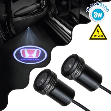 GLOBOSTAR® GHOSTLOGO 81608 Projector Προβολής Μάρκας Αυτοκινήτου "HONDA" LED 2.5W-5W 100lm-200lm 45° DC 12V Αδιάβροχο IP65 Ψυχρό Λευκό 6000K - CREE XHP35 Chip - Μ2.2 x Π3.4 x Υ2.2cm - Q1.9cm - Πακέτο 2 Τεμαχίων - 1 Χρόνο Εγγύηση