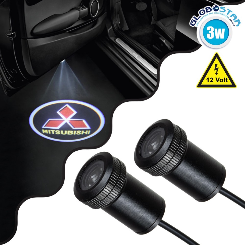 GLOBOSTAR® GHOSTLOGO 81615 Projector Προβολής Μάρκας Αυτοκινήτου "MITSUBISHI" LED 2.5W-5W 100lm-200lm 45° DC 12V Αδιάβροχο IP65 Ψυχρό Λευκό 6000K - CREE XHP35 Chip - Μ2.2 x Π3.4 x Υ2.2cm - Q1.9cm - Πακέτο 2 Τεμαχίων - 1 Χρόνο Εγγύηση